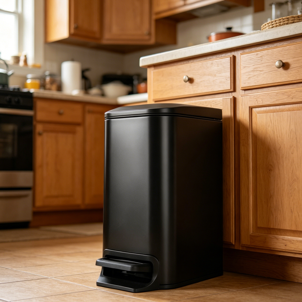 1.6 Gallon Matt Black Step Trash Can Stainless Soft Close