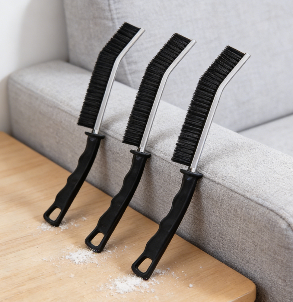 3-Piece Crevice Cleaning Brush Set for Bathroom Kitchen Black
