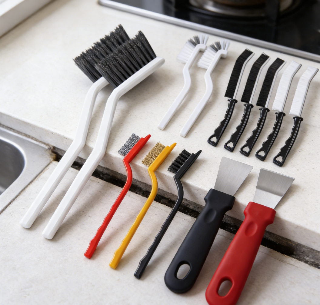 14-Piece V-Shape Grout Cleaner Brush Set for Deep Gap Cleaning