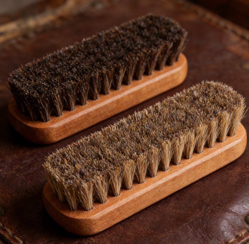 2-Piece Genuine Horsehair Shoe Brush Scratch-Free
