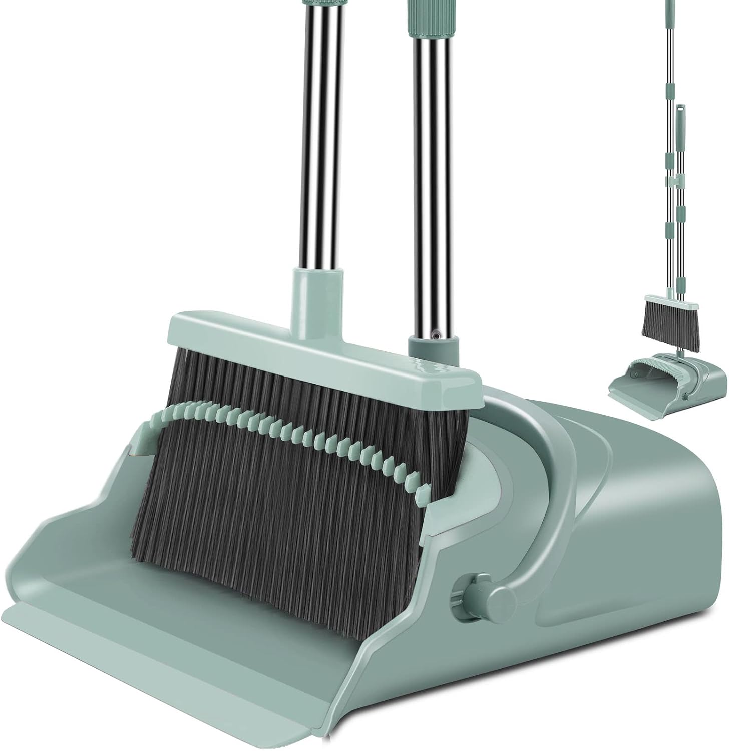 Large Long Handle Upright Broom and Dustpan Set Green