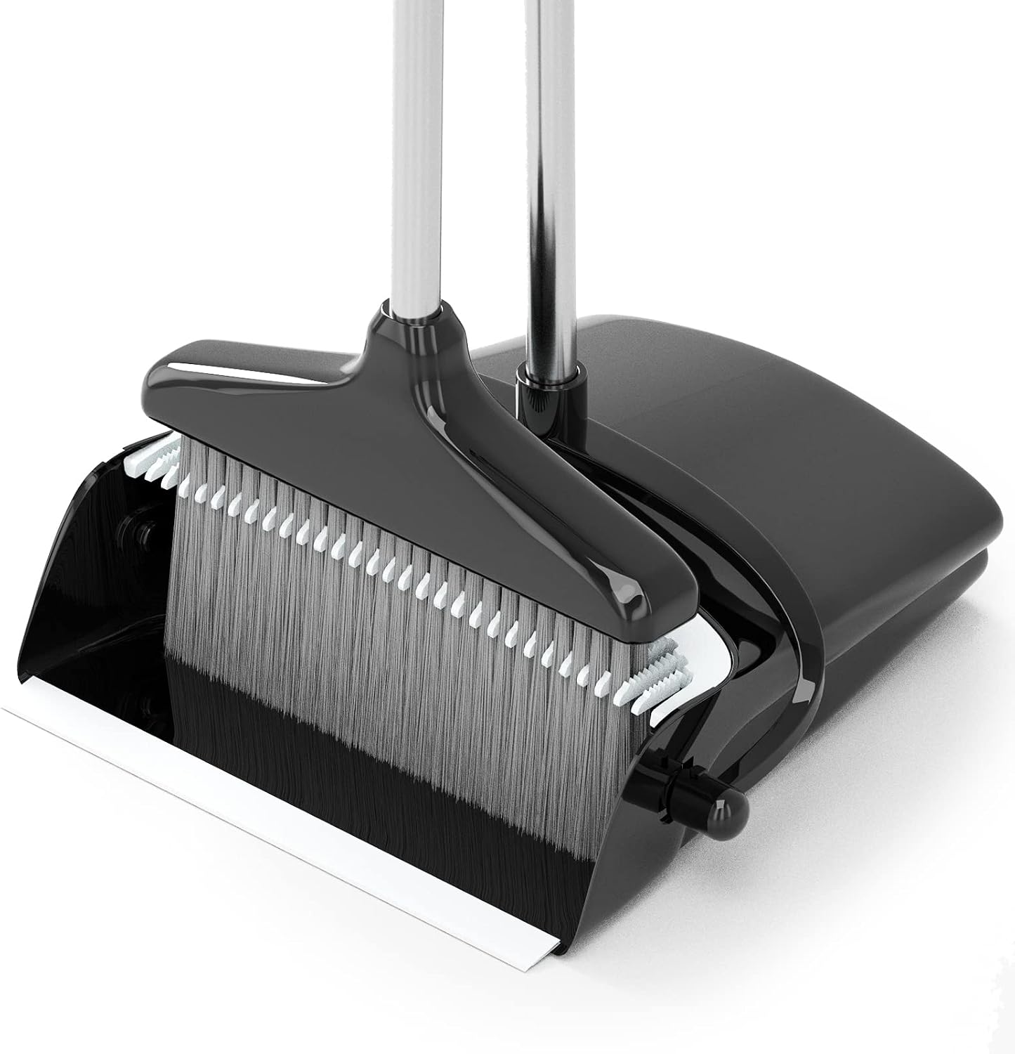 54-Inch Long Handle Household Broom and Dustpan Combo Black Grey